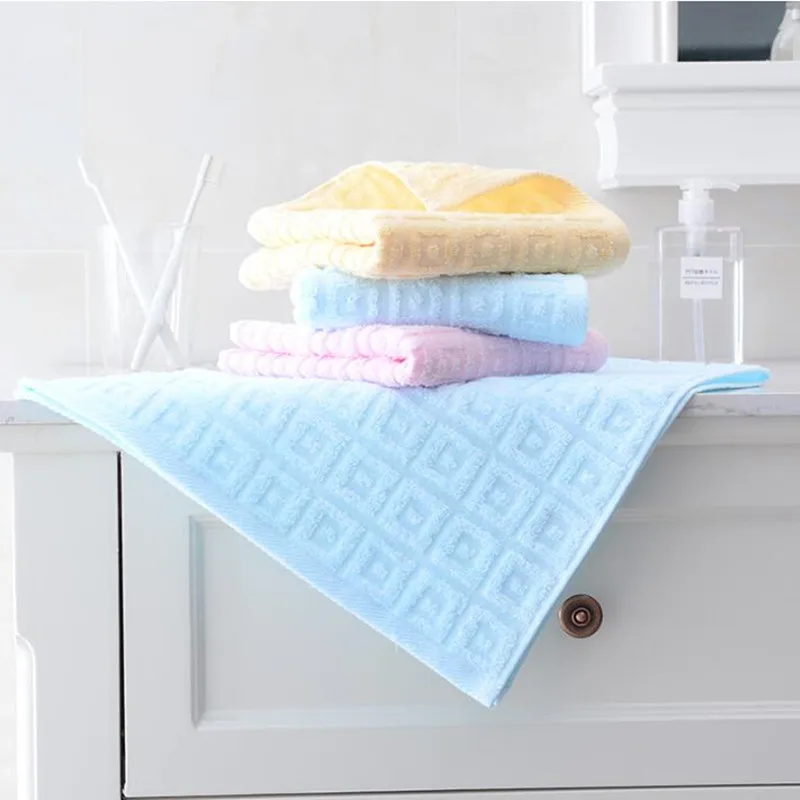 4Pcs 100% Cotton Face Towel Blue 2 Yellow 1 Pink Absorbent Soft Solid for Adu | Дом и сад