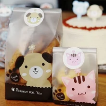  25Pcs/Pack Cartoon Dog Cat Rabbit Candy Cookie Adhesive Bag Gift Plastic Bags Wedding Birthday Party Packaging Bags 