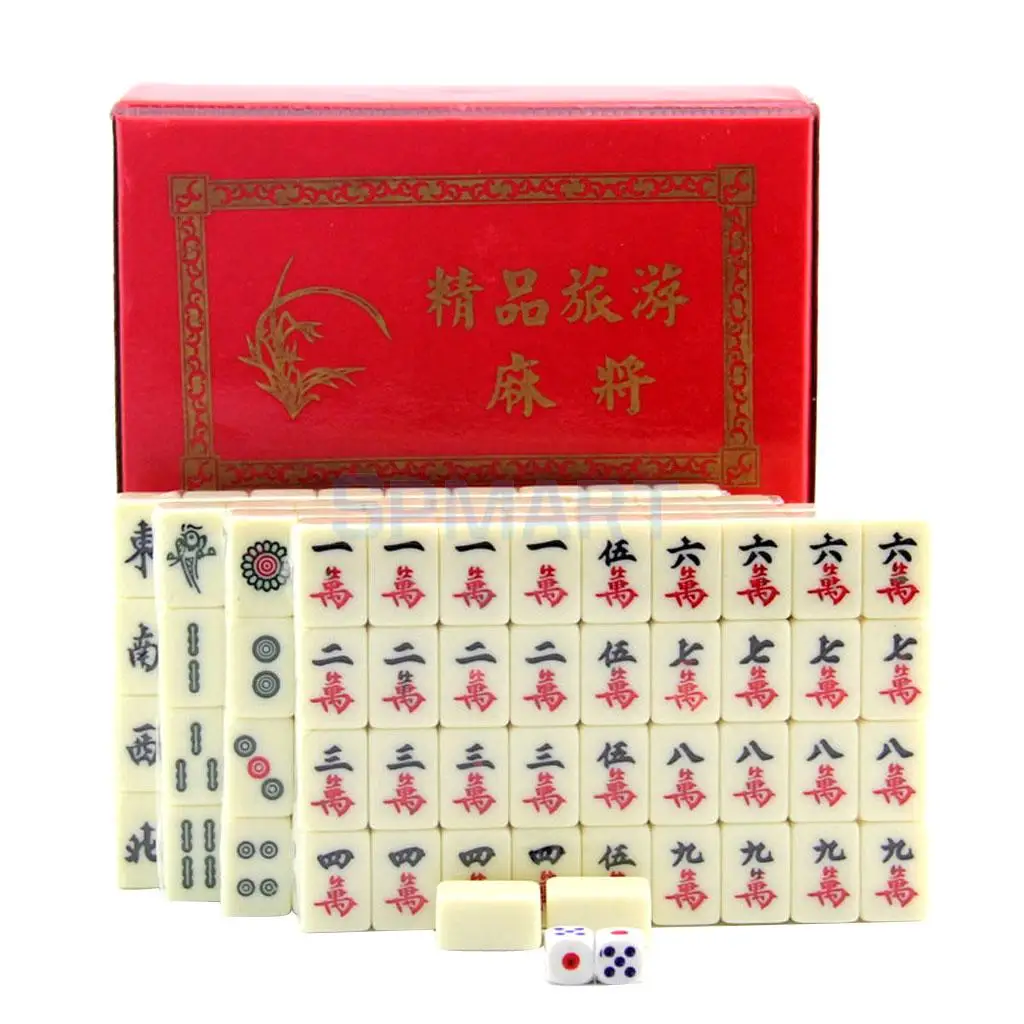 Mini Mahjong Mahjongg Mah Jongg Mah-Jongg Majiang Travel Board Game Set Chinese Traditional Mahjong Games 144 Tile in Case Toy