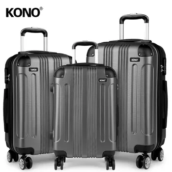 

KONO Suitcase Luggage Trolley Case Travel Bags Carry-Ons 20 24 28 Inch Set 4 Wheels Spinner Hardside ABS Lightweight Grey K1777L