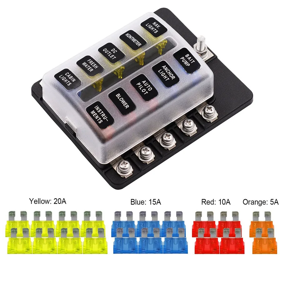 

Universal 10-Way 5/10/15/20A Car SUV Offroad Fuse Box Holder Block LED Indicator