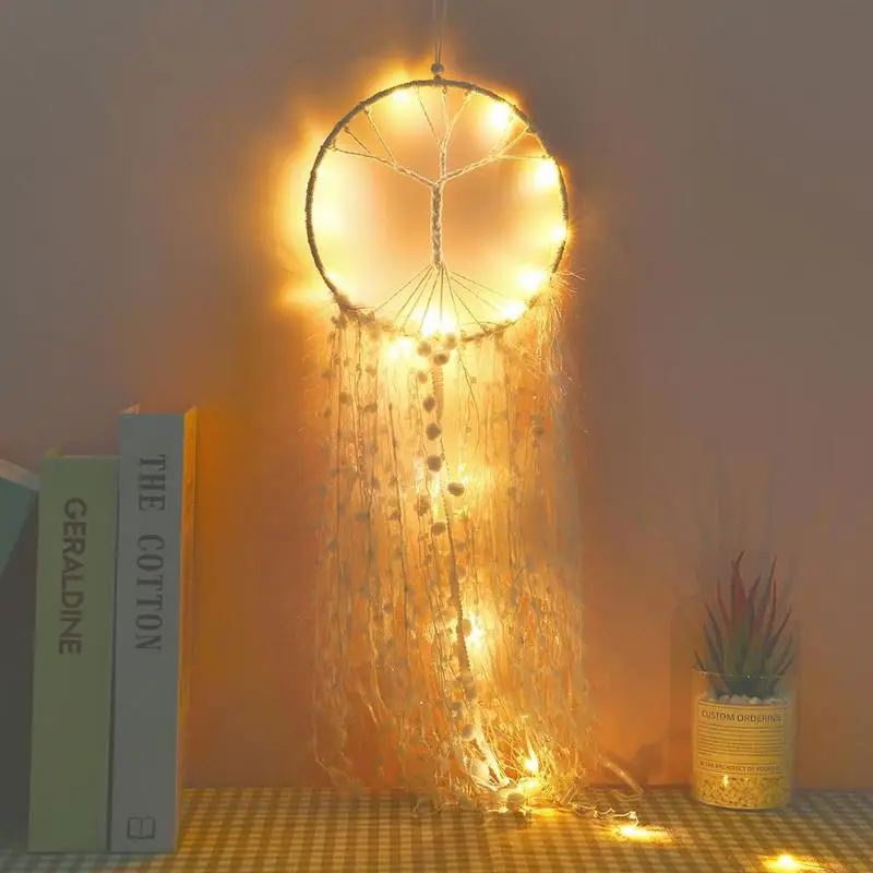 

Dream Catcher DIY Creative Dreamcatcher Feathers Wall Hanging Light String Ornament Craft Pendant Home Wall Art Decor