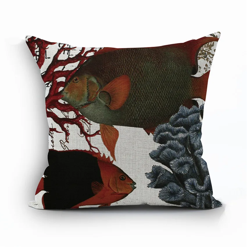 pillow cases  Fish Pillow Cover For Home Pillowcase Aquatic Animal Cojines Decorative 45x45cm  Throw Pillow Cases