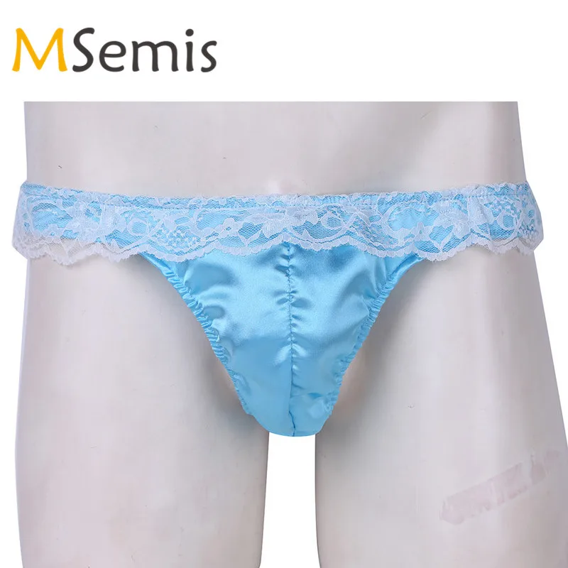 

Mens Sissy Lingerie Satin Panties Underwear Gay Men Sexy Panties Bulge Pouch High Cut Ruffle Lace Satin Bikini Briefs Underwear