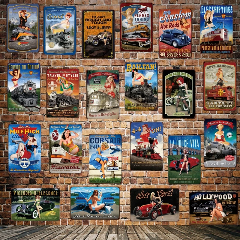 

[ WellCraft ] Pin up Train Sexy Metal Sign art Retro Painting Personality Decor LT-1750