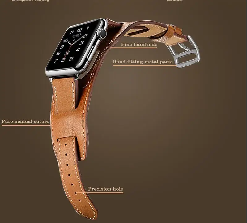 Series 4/3/2/1 Genuine Leather Loop For Apple Watch cuff Band 44mm/42mm strap For Apple Watch leather link Bracelet 38mm/40mm