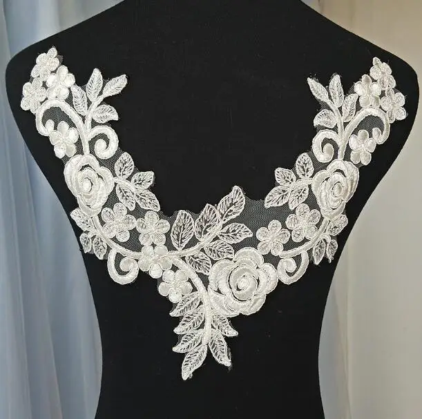 

Super Luxury Lace Applique Exquisite Lace Applique For Wedding Dress Grown Bridal Veil Bodice 1 Pcs 2 Colors