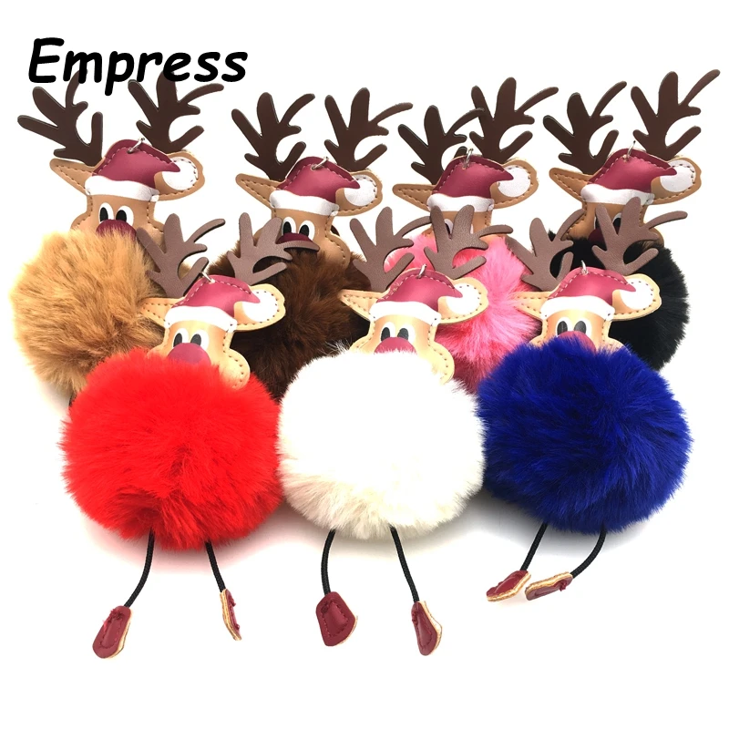 

2018 EMPRESS Fashion Pompom Keychain Christmas Gift Reindeer Rabbit Hairball Chain Keychain Ring Animal Deer Women Car Bag Dress