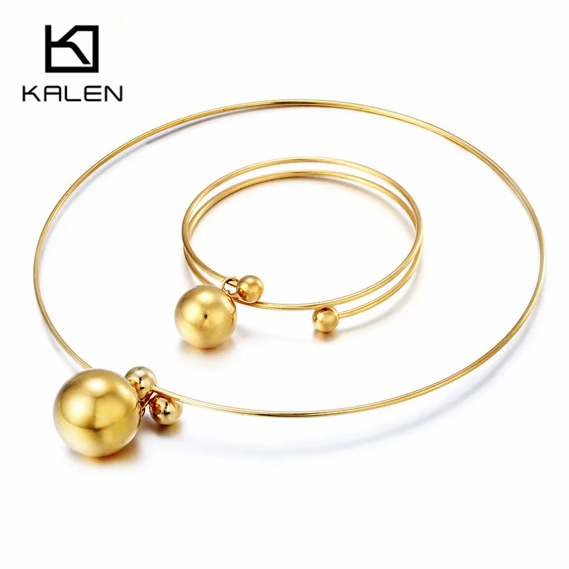 Ожерелье и браслет из нержавеющей стали с круглым кулоном|jewelry sets for women|gold jewelry