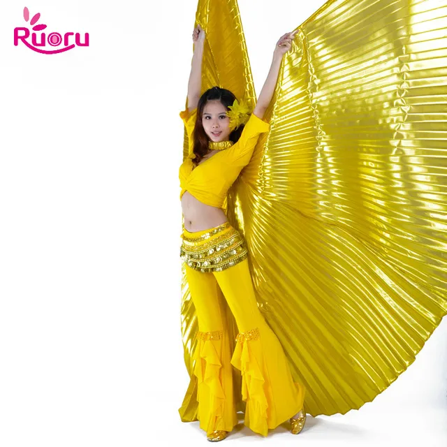 Ruoru Women Kids Girls Belly Dance Isis Wings Gold Belly Dance Wings Bellydance Costume Egyptian Oriental Dance Without Sticks Gold
