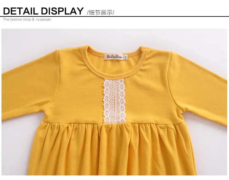 Mother nest 2018 Baby Long Sleeves Yellow Girls Dress Autumn Children Clothing Lace Cotton Toddler Dresses For Party Birthdays (2)