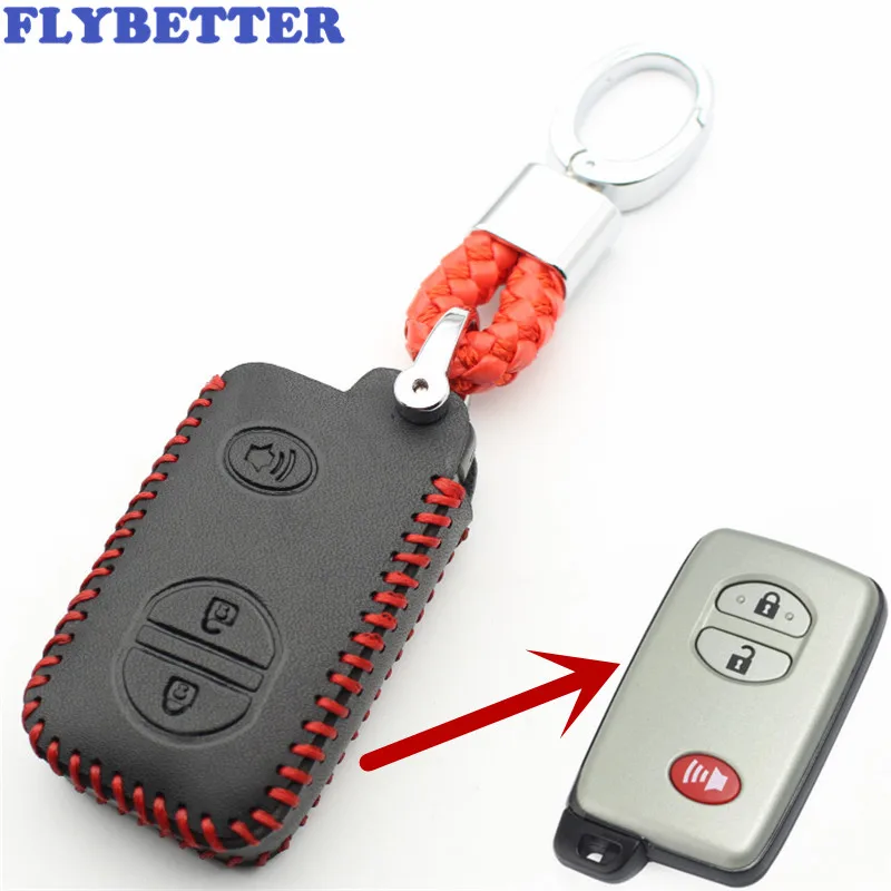 

FLYBETTER Genuine Leather KeyChain 3Button Smart Key Case Cover For Toyota 4Runner/Venza/Land Cruiser/Prado Car Styling L233