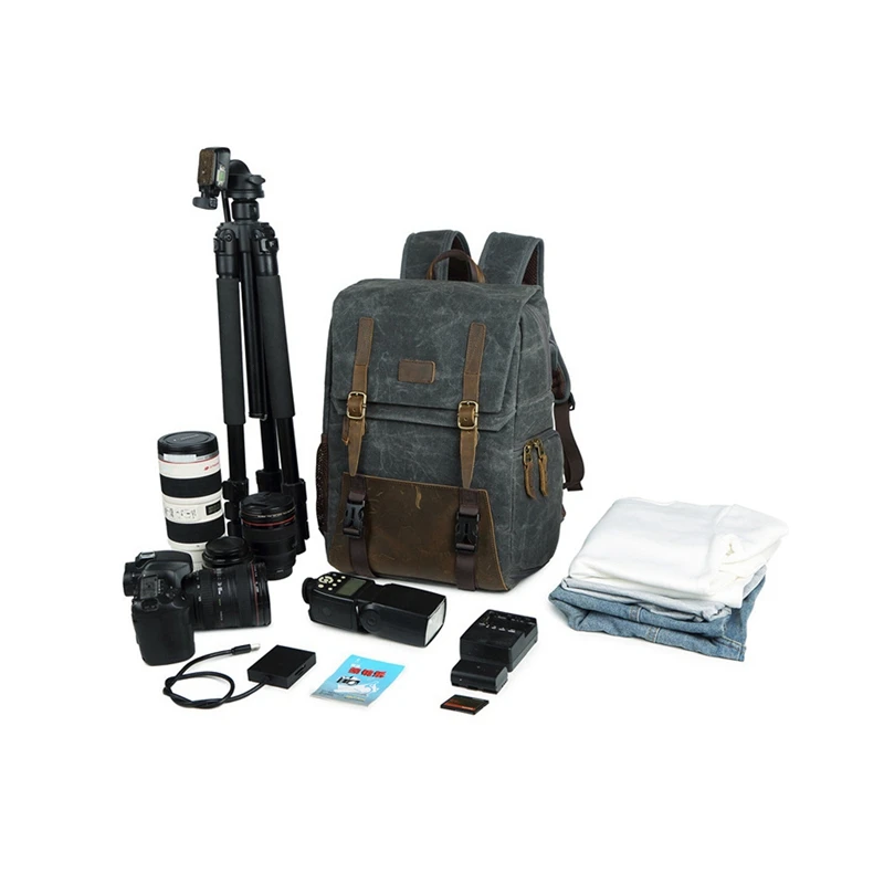 Горячая TTKK водонепроницаемый холст цифровой Slr камера рюкзак 15,6 дюймов Usb зарядка для объектива камеры и ноутбука(серый