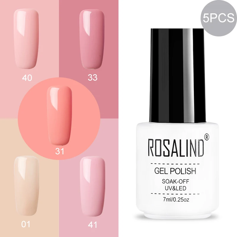 RC-5GELS-03 ROSALIND Gel Varnish Set For Manicure Hybrid Nail Art Top Coat Primer - Цвет: RC-5GELS-03