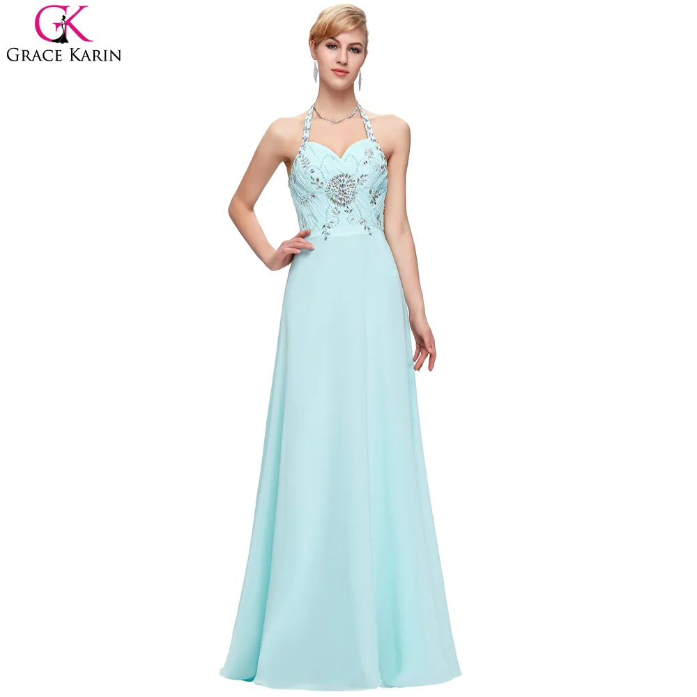 Wedding Ice Blue Dress popular ice blue dress buy cheap lots from china grace karin light prom dresses long 2017 sexy halter beaded crystal chiffon