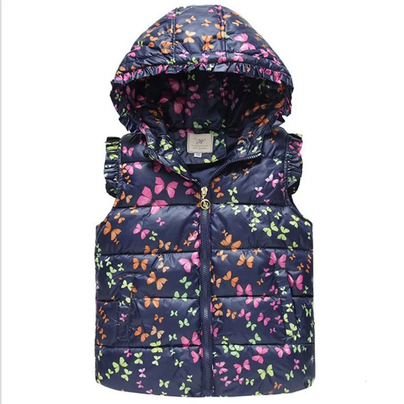 Autumn And Winter Hooded Printed Baby Girl Vest Cute Butterfly Pattern