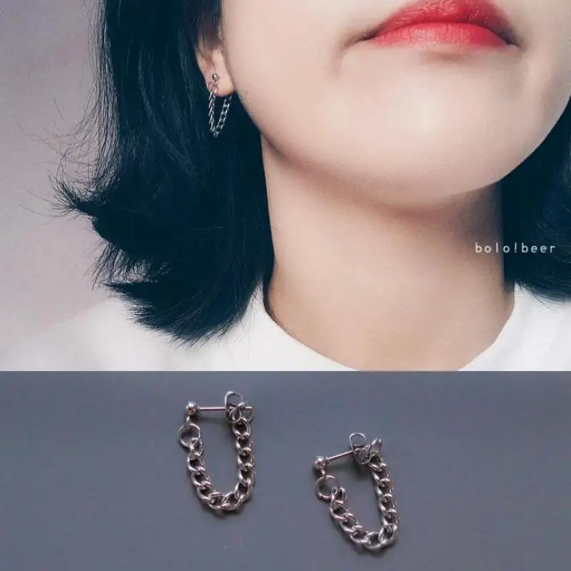 

Korean Fashion Simple For Men And Women To Wear Punk Chain Temperament Earrings Round Drops