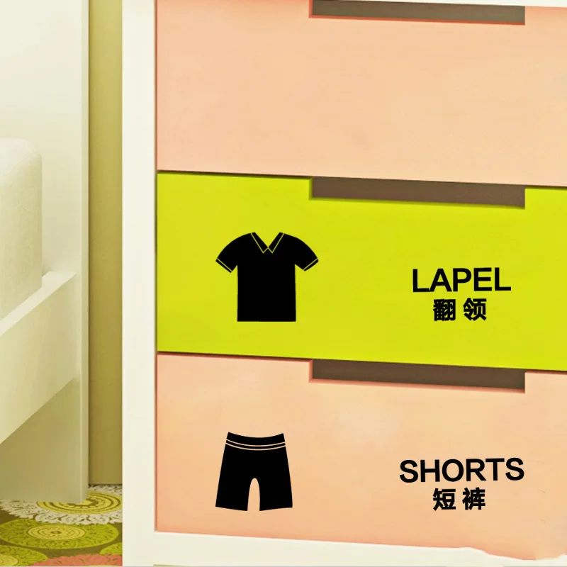 

Cartoon Removable Black Clothes Classification Patterns Furniture Wall Sticker For wardrobe drawer Bedroom Home Decoration