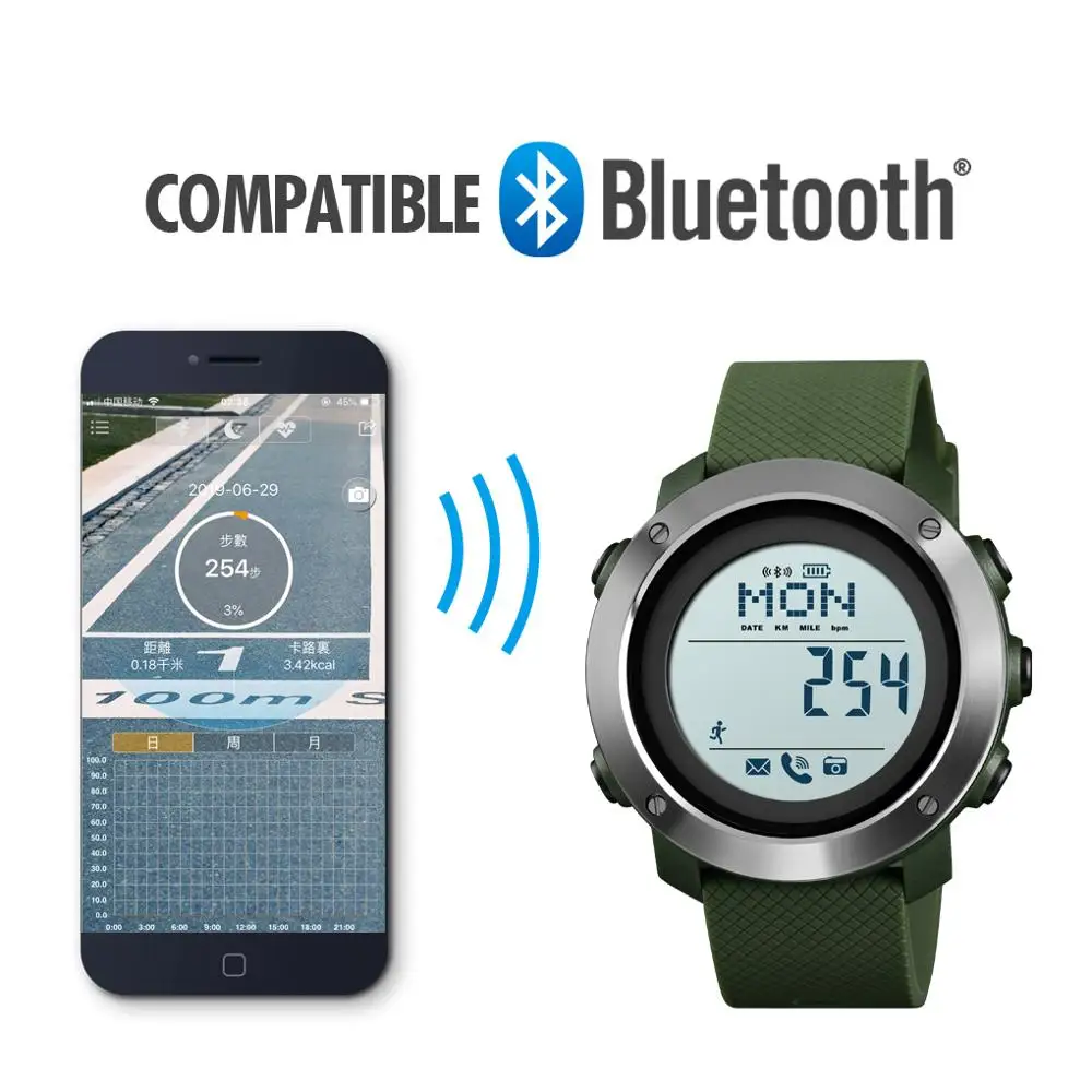 Умные часы SKMEI мужские спортивные водонепроницаемые стальное кольцо Bluetooth