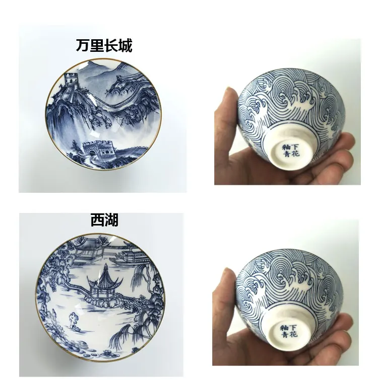 6 шт./компл. синий и белый фарфор кунг-фу Чай чашки набор Китайский Керамика посуда Ретро чашка для чая, гайвань творческие подарки случайным образом