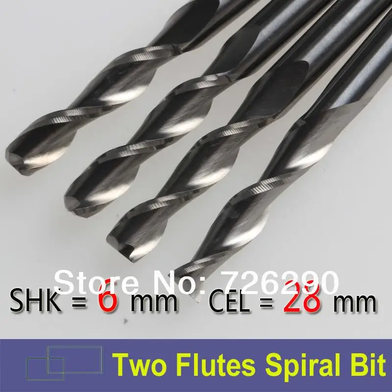 

4pcs Shank 6mm x28mm Two Flutes Spiral Cutting Bit CNC Milling Cutters for Acrylic Carving Machine
