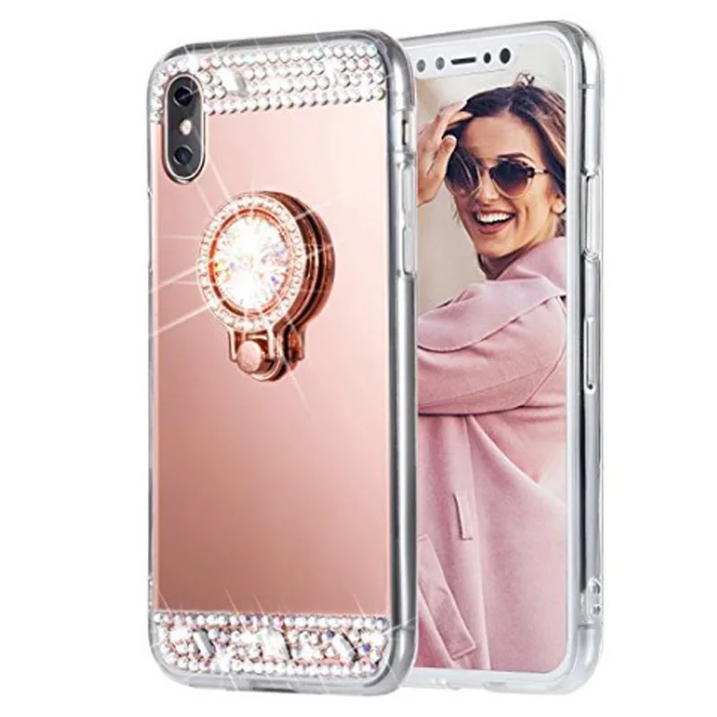 

Phone Covers For iphone XS MAX XR X 8 7 6 6S Plus 5 5S SE Glitter Bling Diamond Ring Holder Soft Mirror Case For iPhone XS Cases