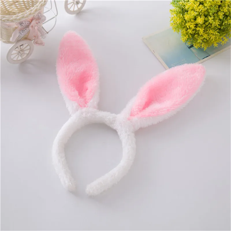 

Sweet Cute Plush Pink Rabbit Ears Headband Wool Hair Band Animal Cartoon Halloween Party Festival Headbands Hair Accessories
