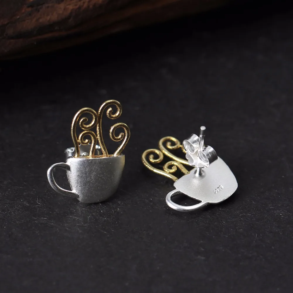 Kopen Lotus Plezier Echte 925 Sterling Zilveren Oorbellen Originele Handgemaakte Fijne Sieraden Hot Koffiekopje Mode Stud Oorbellen voor Vrouwen Gift