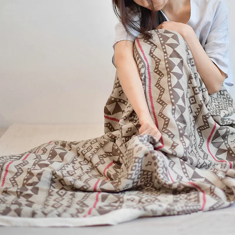 

Printed 100% French Linen blankets for Beds summer blanket throw