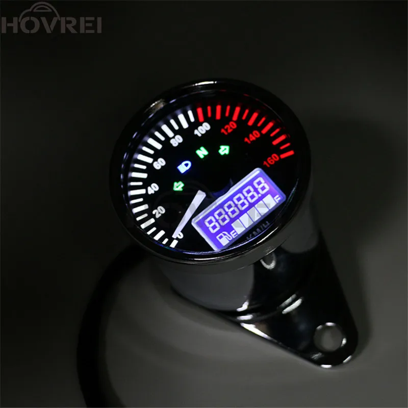 Chrome Digital LED LCD Tachometer Speedometer Fuel Gauge Motorcycle