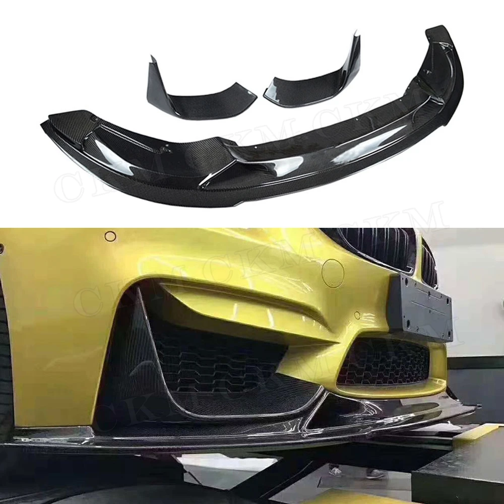 

3 4 Serises Carbon Fiber Front Lip Spoiler with Splitters for BMW F80 M3 F82 F83 M4 2014-2017 R Style Head Bumper Chin Shovel