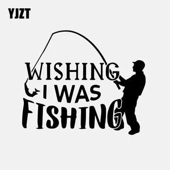 

YJZT 15.8CM*13.4CM Wishing I Was Fishing Car Sticker Truck Decal Vinyl Fish Fisherman Black/Silver C24-1050