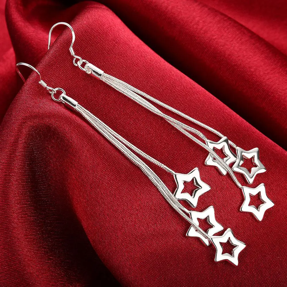 

Accessories silver plated jewelry Female's earrings Fashion brincos Earhook Ornaments Long Dangle earring Stars Chain HOT