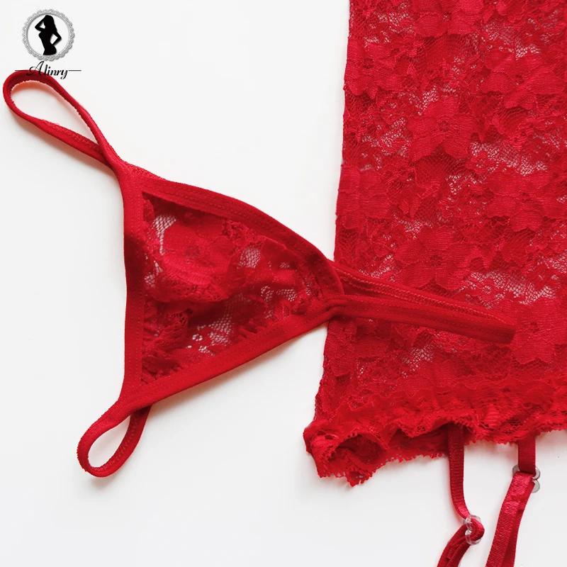 ALINRY sexy lingerie set hot half cup open bra erotic costume lace cute transparent mini skirt babydoll underwear porno lenceria