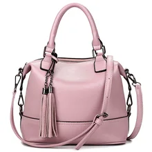 2016 Bolsa Feminina Pink Balde bolso de la Borla de Cuero Bolsos de Las Mujeres Famosas Marcas Bolsas de Asas Simple Mensajero Del Hombro Bolsas