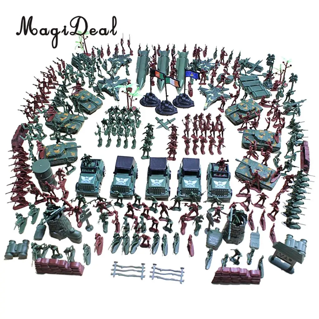Plastic Army Men 4cm Soldier Action Figures with Scaled Tank Jet Vehicles Sand Scene Model Toy for Kids Boys - 307 Pieces