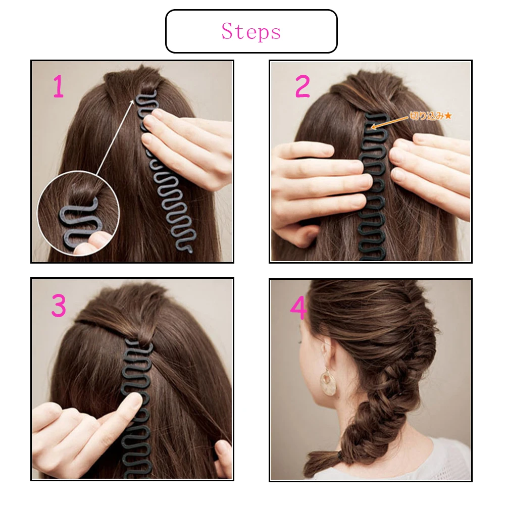 Waves Braider Tool Fashion Lady French Magic Hair Braiding Black Fish Bond Twist Styling Bun Maker For Gir