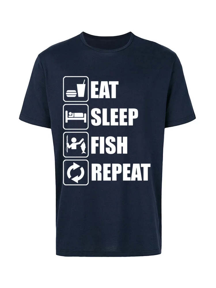 Street Custom Summer Autumn All Cotton O-Neck Men's Tees Casual Tee Shirt Fashionable Short Sleeve Top T-shirts Eat Sleep Fish Repeat  14400 navy