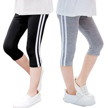 

2019 New Summer Kids Leggings Calf Length Soft White Striped Fashion Sports Style Girl Leggins Thin Trousers Candy Leginsy Getry