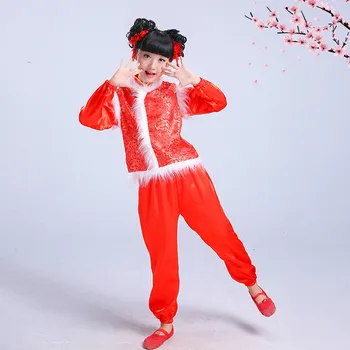 

2019 Chinese Hanfu Ancient Chinese Costume Children's Performance Dresses Lantern Opening Yangge National Dance For And Girls