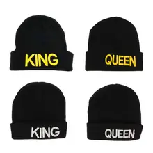 Модная женская и мужская зимняя теплая шапка с буквенным принтом «король», «Королева», пара шапок, мягкие вязаные шапочки, шапки унисекс, Повседневные шапки, аксессуары