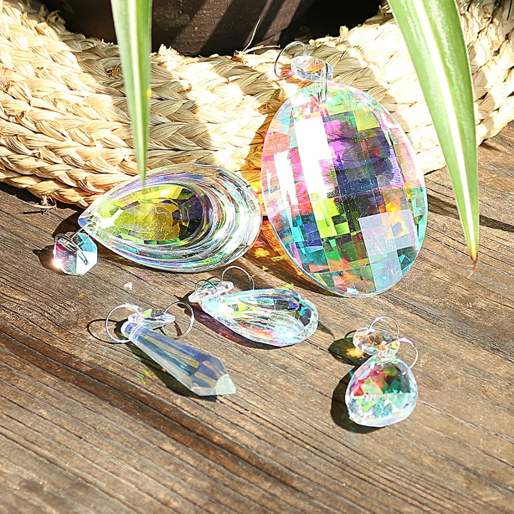H&D 18pcs Colorful Lamp Prisms Parts with Octagon Bead Chandelier Glass Crystals Hanging Drops Pendants