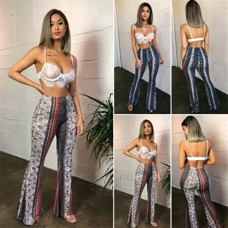 

Women's Stretch Bell Bottom Trouser Ladies Slim Flared Casual Wide Leg Pants High Waist Summer Autumn