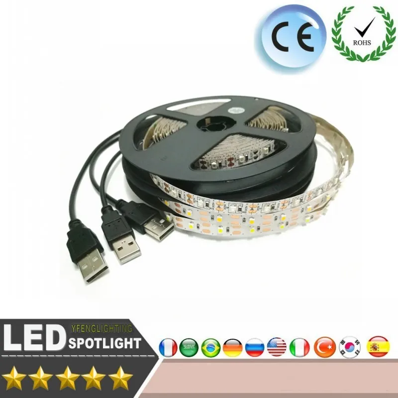 5 в USB кабель Светодиодная лента лампа SMD 3528 0 м 1 2 3 4 10 рождественские гибкие