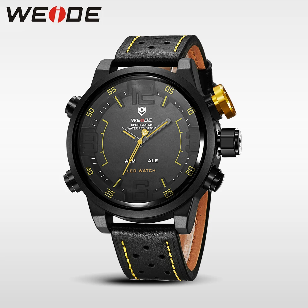 WEIDE для мужчин часы 2017 Элитный бренд известный бренд спортивные часы мужские Цифровые Кварцевые Будильник кожаный ремешок relogio automatico