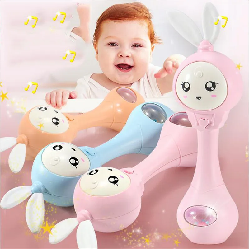 

Shaking Rattles Baby Hand Bells Puzzle Music Light 6-12 Months Sound Light Rhythm Induction Can Biting Toys For Children Kids