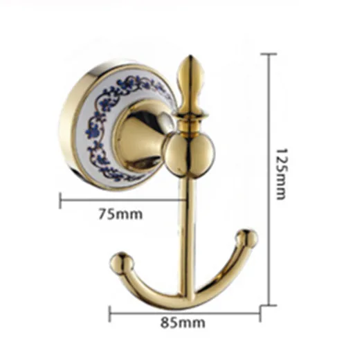 Европейские золотые керамические аксессуары для ванной комнаты, хромированное оборудование для ванной комнаты, набор настенных латунных аксессуаров для ванной qy1 - Цвет: hooks only