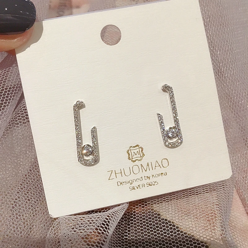 

Exquisite Korean Style Geometric Stud Earrings White Gold Color Micro Paved Cubic Zircon Fashion Women Earrings