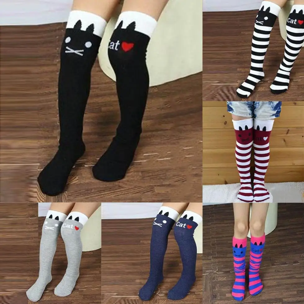 Cotton Knee High Socks Children In tube Socks Striped knee girls Straight Colorful Socks