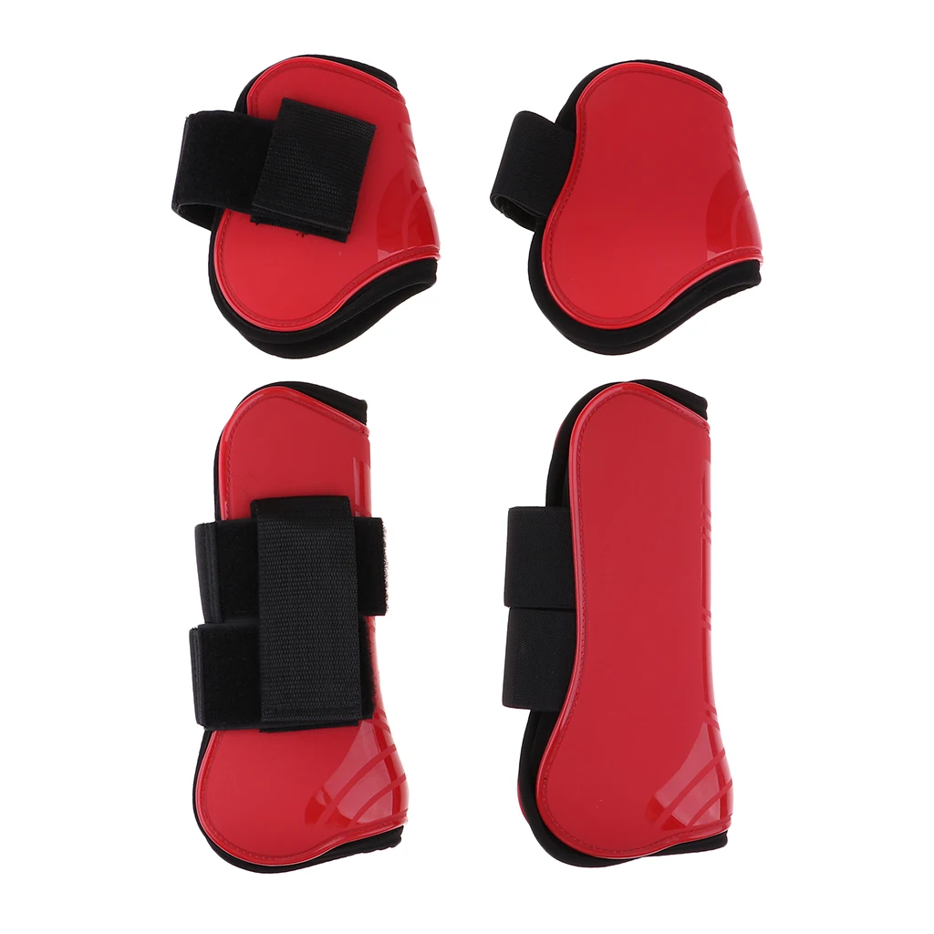 2 Pairs Horse Leg Boots Front Hind Leg Tendon Protect Equestrian Red